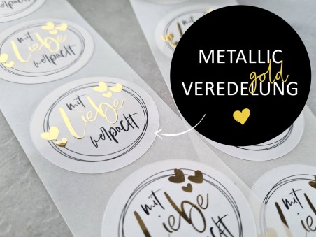 Metallic-Aufkleber "Mit Liebe Verpackt" Gold 4,5 cm - 1